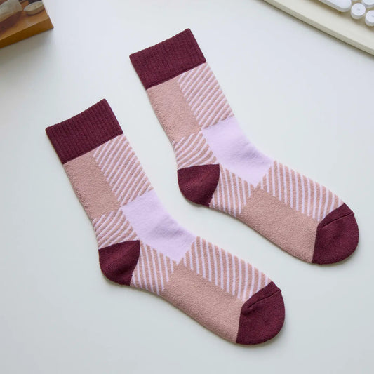 Geometric Colour-Block Socks | Burgundy