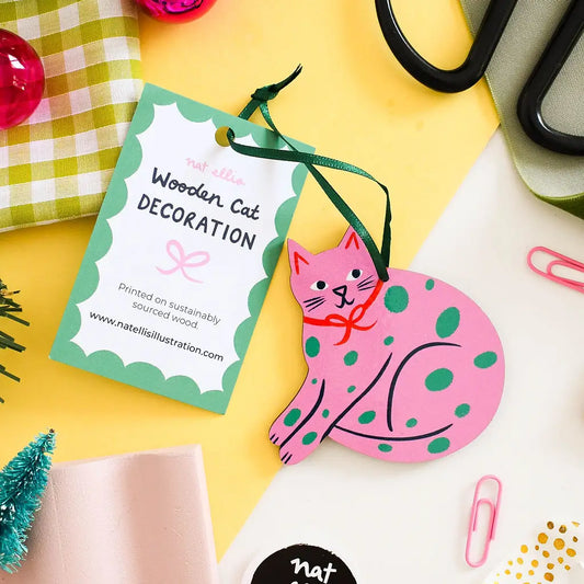 Pink + Green Spotty Cat Ornament