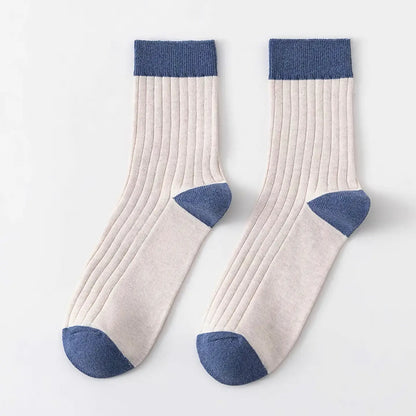 Mens Colour Block Rib Socks | Cream + Blue
