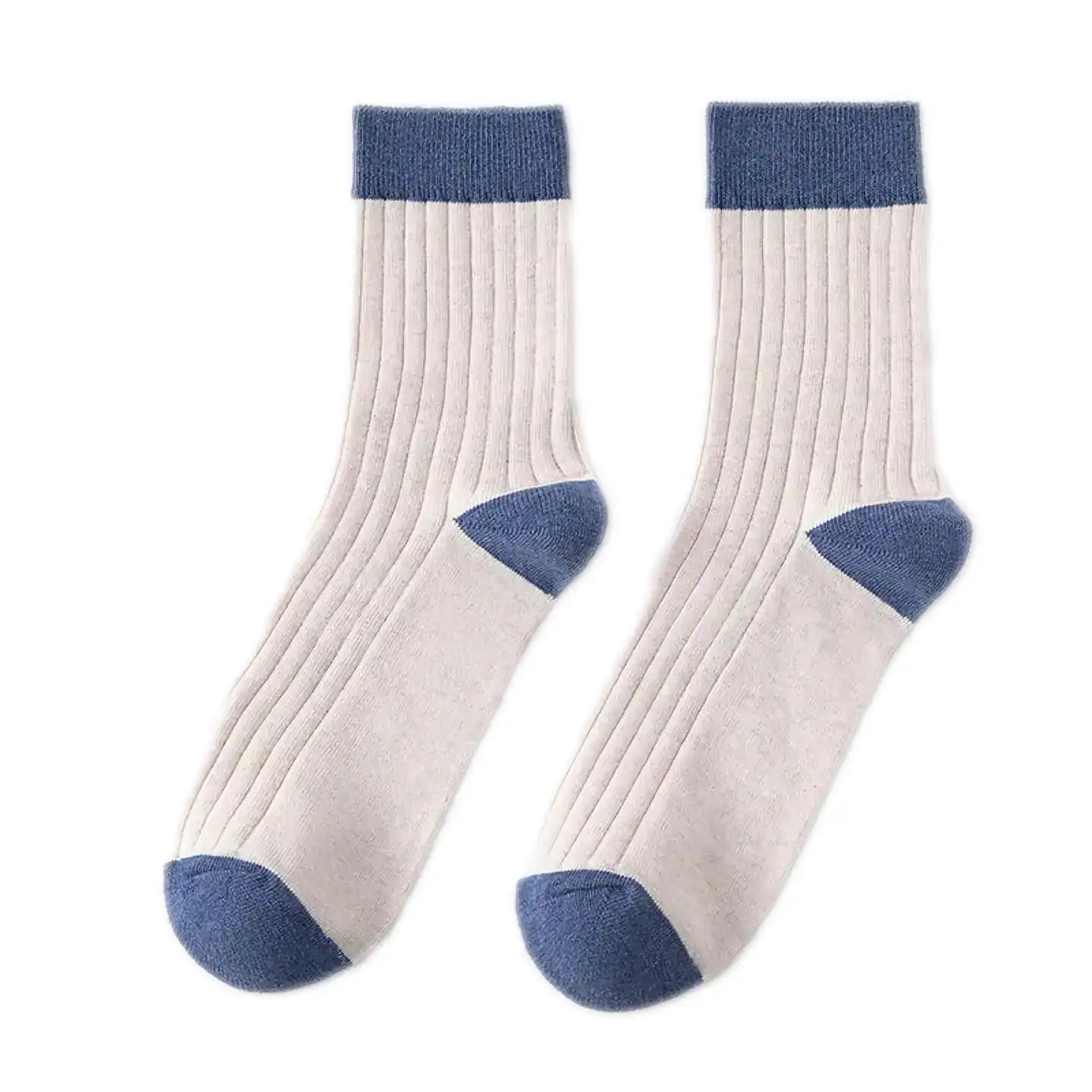 Mens Colour Block Rib Socks | Cream + Blue