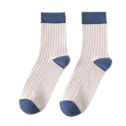 Mens Colour Block Rib Socks | Cream + Blue