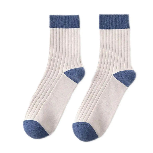 Mens Colour Block Rib Socks | Cream + Blue