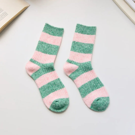 Cashmere Stripe Socks | Pink + Green