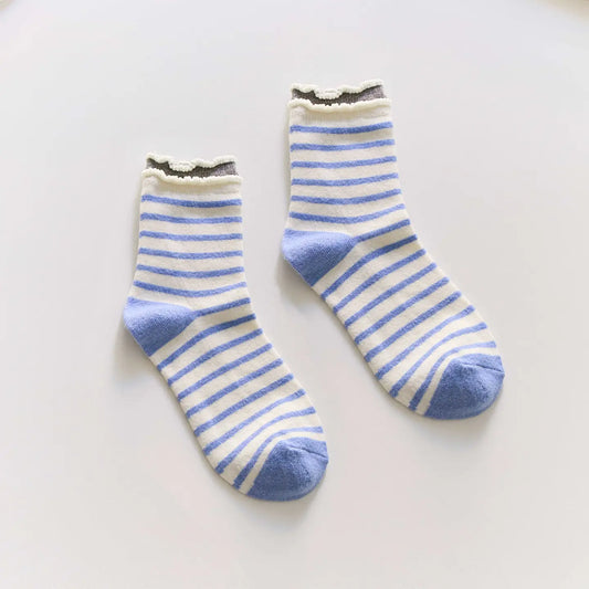 Cotton Ruffle Trim Socks | Blue