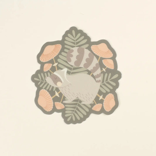 Raccoon + Mushrooms Sticker