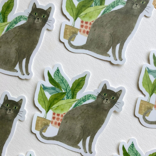 Cat and Houseplants Sticker
