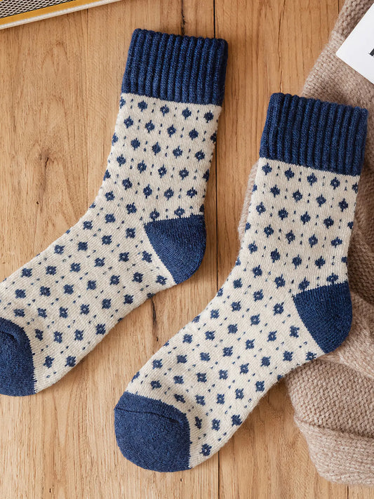 Thick Wool Socks | Tiny Blue Flowers