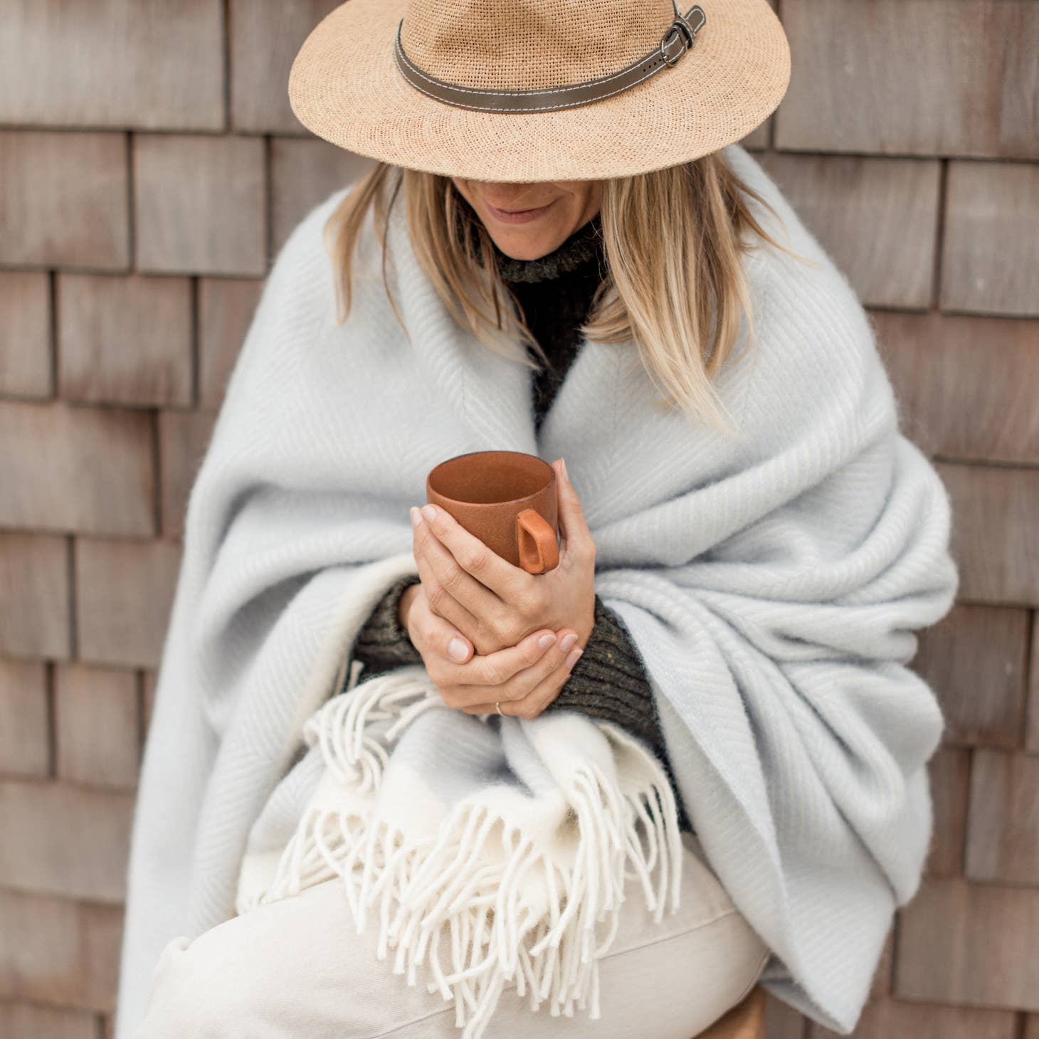 Atlantic Blankets | Grey Herringbone Wool Blanket - Warm Gift Shop