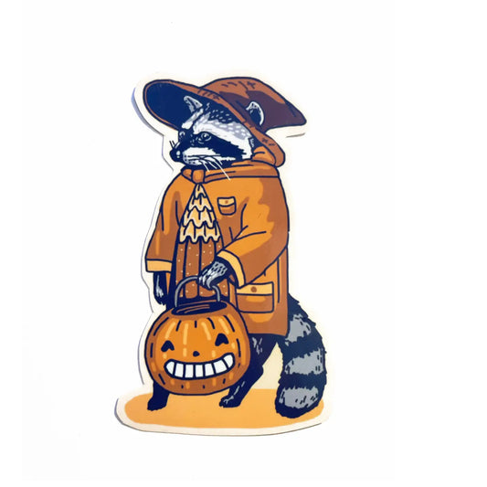 Trick or Treating Raccoon Sticker