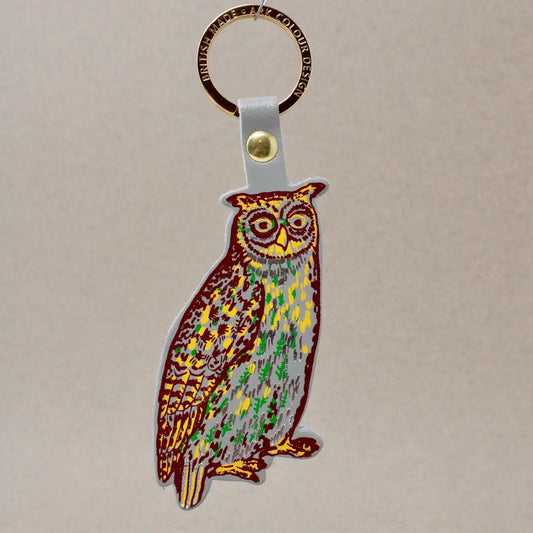 Nocturnal Owl Leather Keychain | Grey