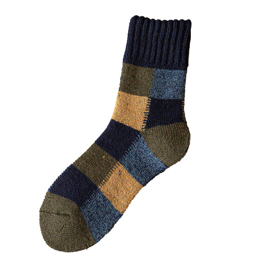 Mens Wool Warm Socks | Navy, Green + Mustard