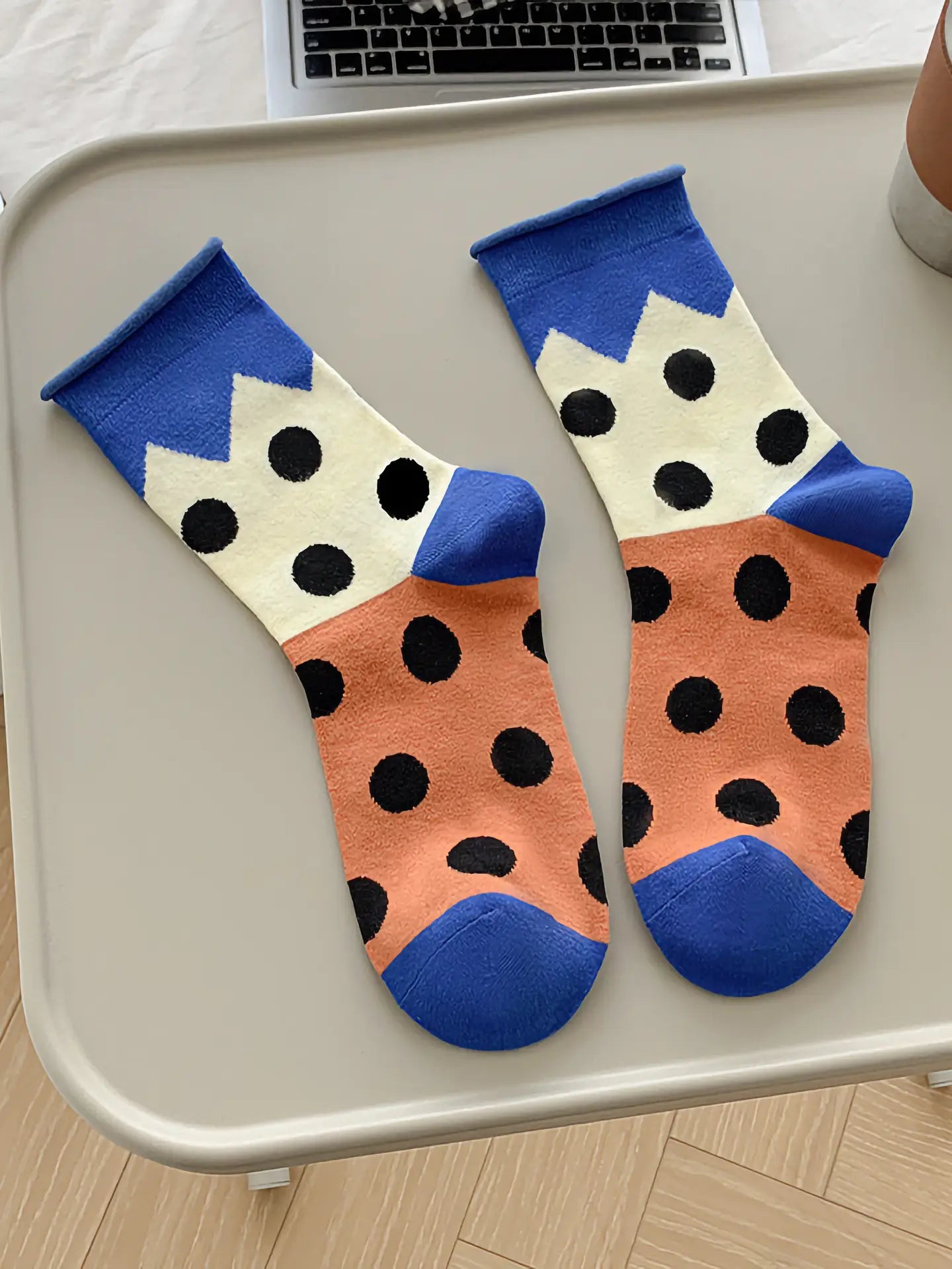 Polka Dot Cotton Socks | Cobalt, Peach + Black Dots