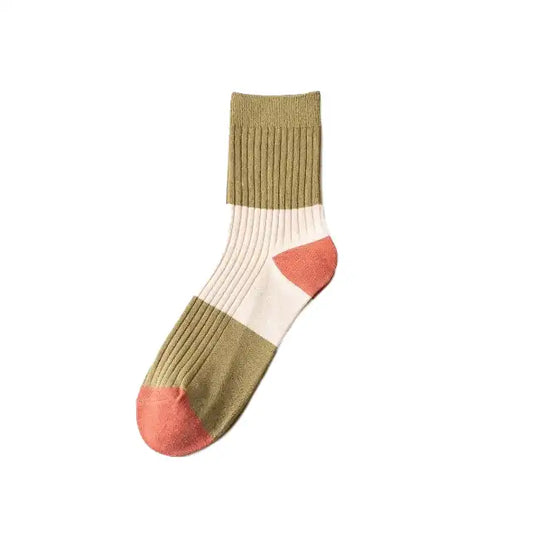 Mens Cotton Colour Block Socks | Khaki + Tan