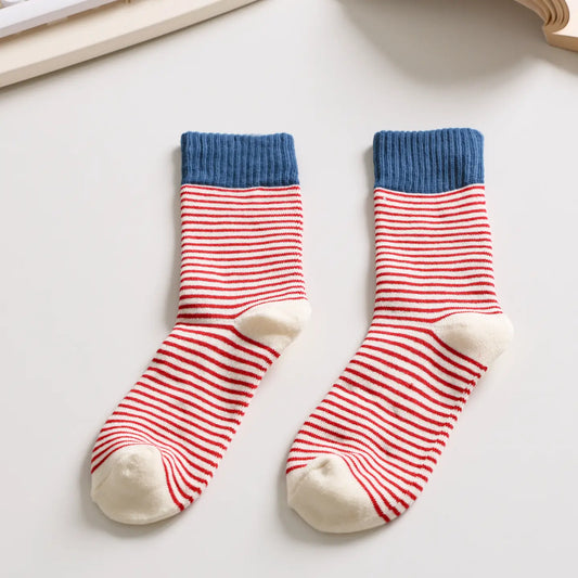 Striped Cotton Socks | Red + Blue