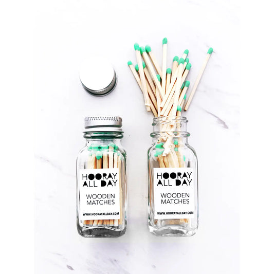 Colourful Wooden Matches in Glass Bottle | Minty Green