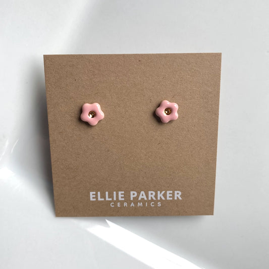 Ceramic Stud Earrings | Pink Flowers