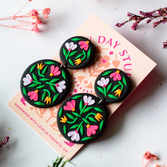 Floral Statement Dangle Earrings | Black