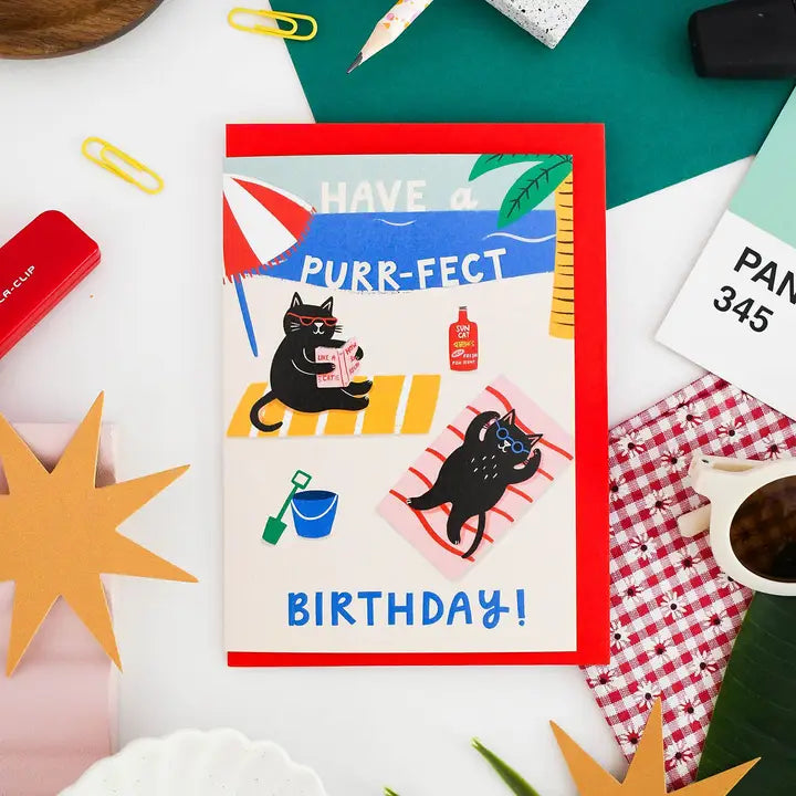 Purrfect Beach Day | Birthday Card