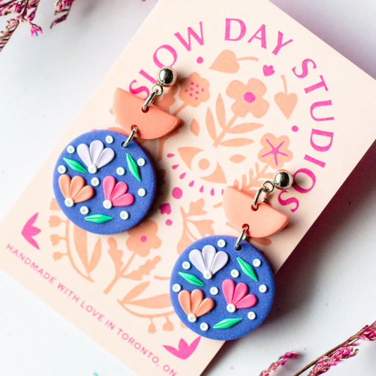 Floral Small Circle Dangle Earrings | Periwinkle