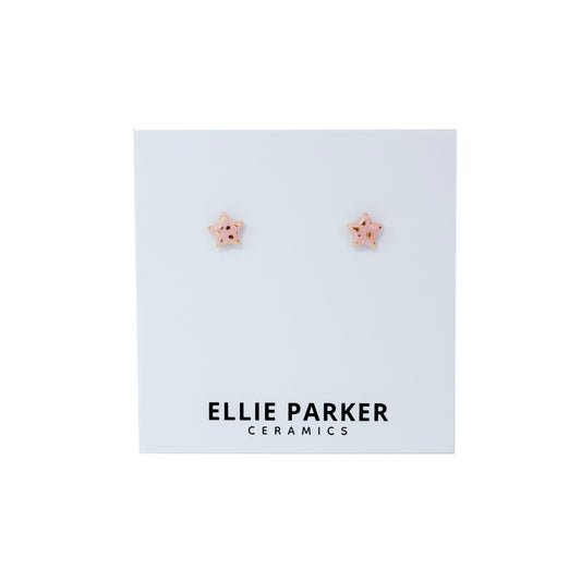 Ceramic Star Stud Earrings | Pink + Gold Polka Dot