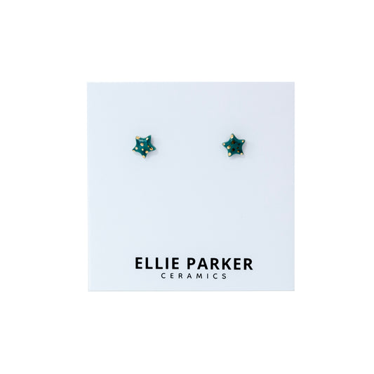 Ceramic Star Stud Earrings | Teal + Gold Polka Dot