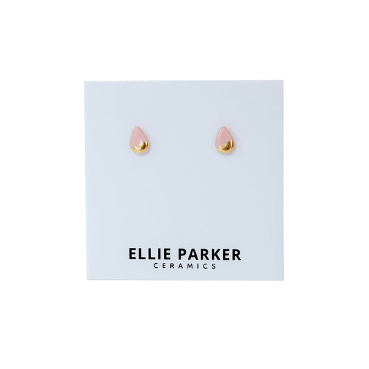 Ceramic Teardrop Stud Earrings | Pink + Gold Accent