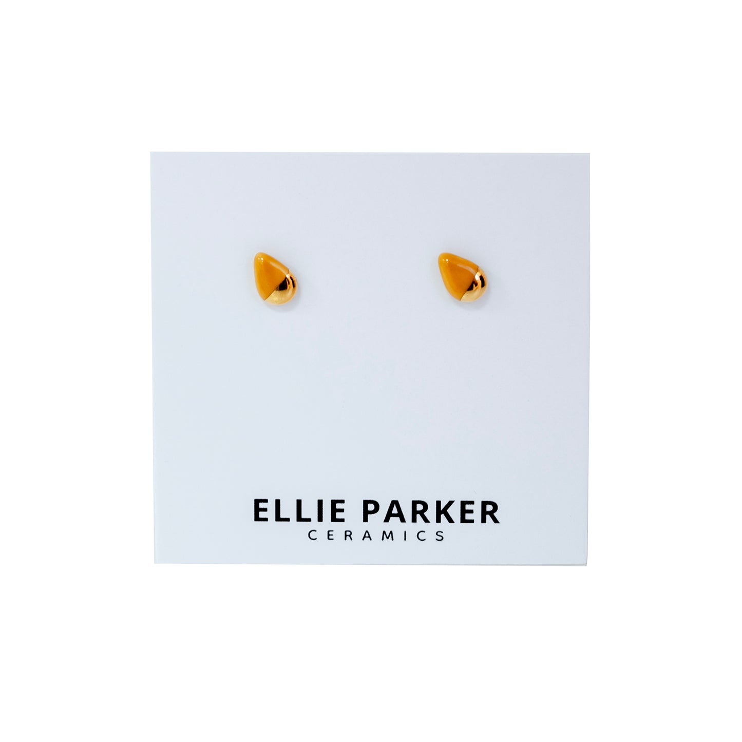 Ceramic Teardrop Stud Earrings | Mustard + Gold Accent