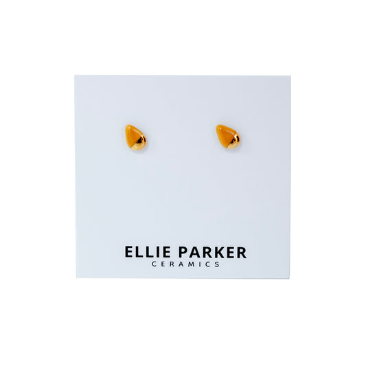 Ceramic Teardrop Stud Earrings | Mustard + Gold Accent