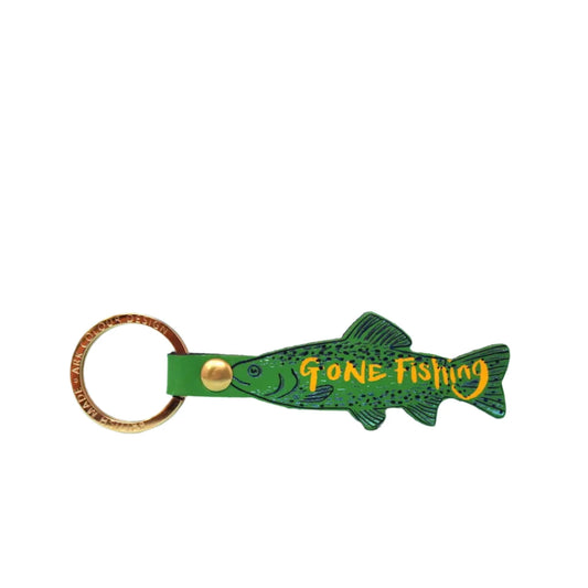 Gone Fishing Leather Keychain | Green