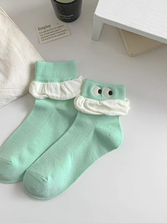 Cotton Socks with Embroidery Eyes | Mint