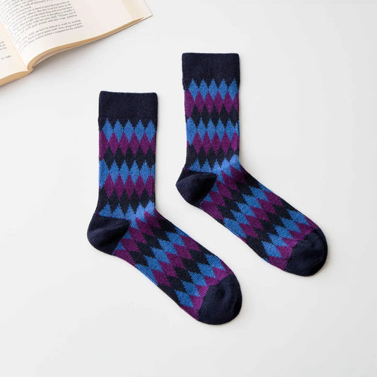 Large Wool Warm Socks | Navy Argyle