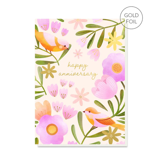 Pink Love Birds | Anniversary Card