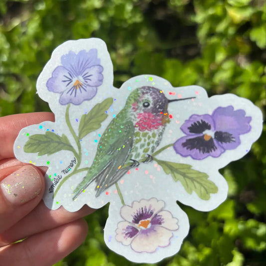 Hummingbird & Pansies Sticker