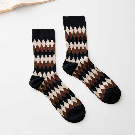 Large Wool Warm Socks | Black Argyle