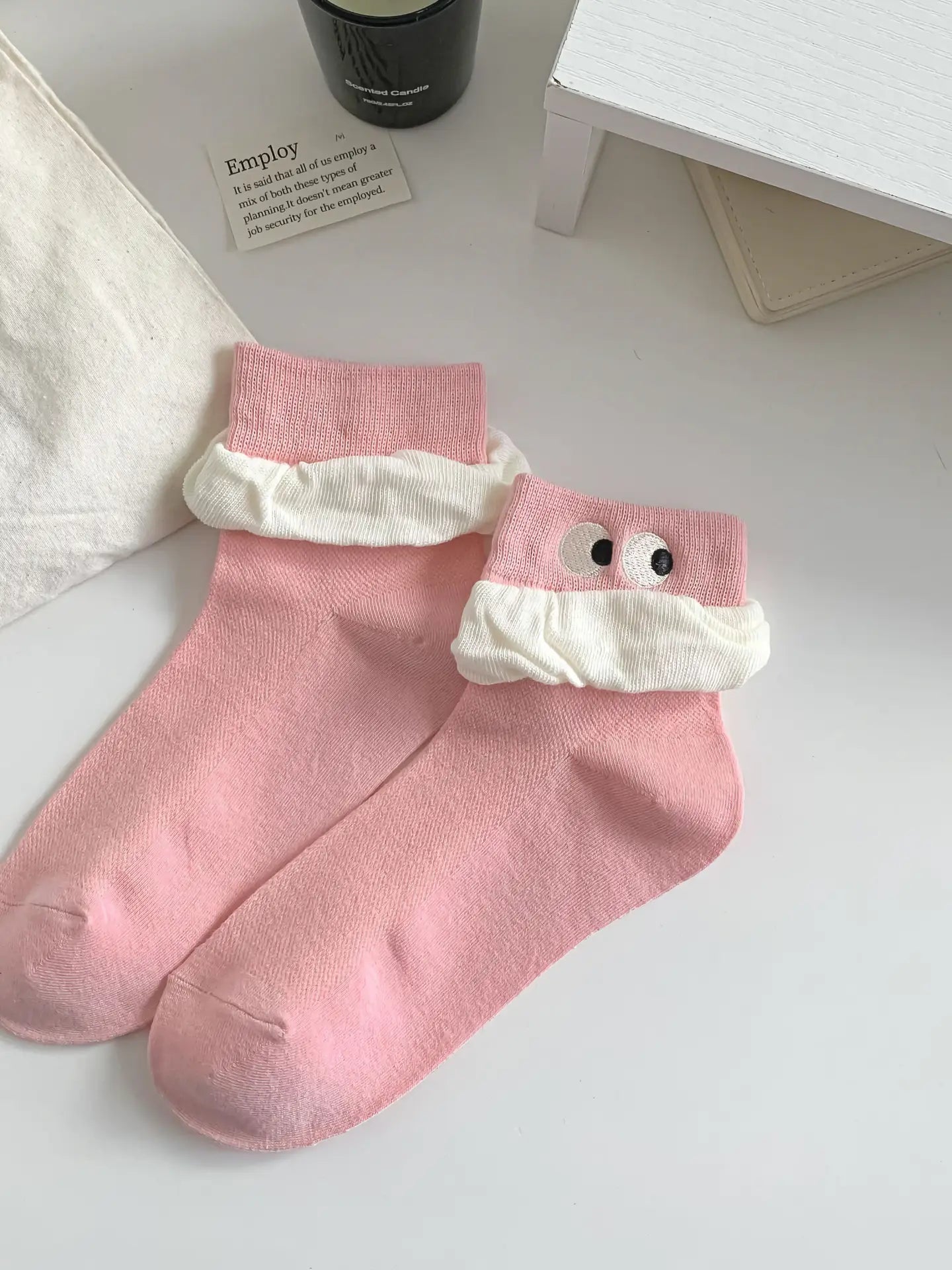 Cotton Socks with Embroidery Eyes | Pink