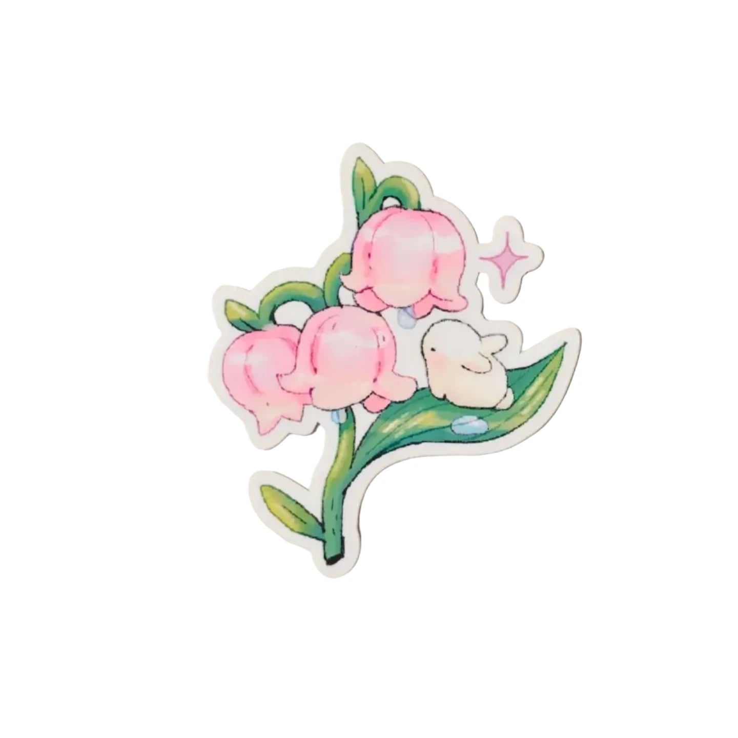 Pink Lily of the Valley Bunny Sticker - Warm Gift Shop
