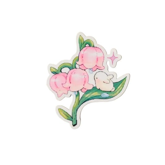 Pink Lily of the Valley Bunny Sticker - Warm Gift Shop
