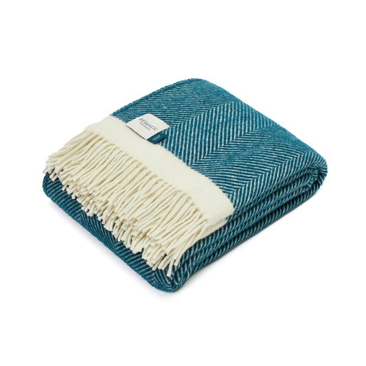 Atlantic Blankets | Sailor Blue Herringbone Wool Blanket - Warm Gift Shop