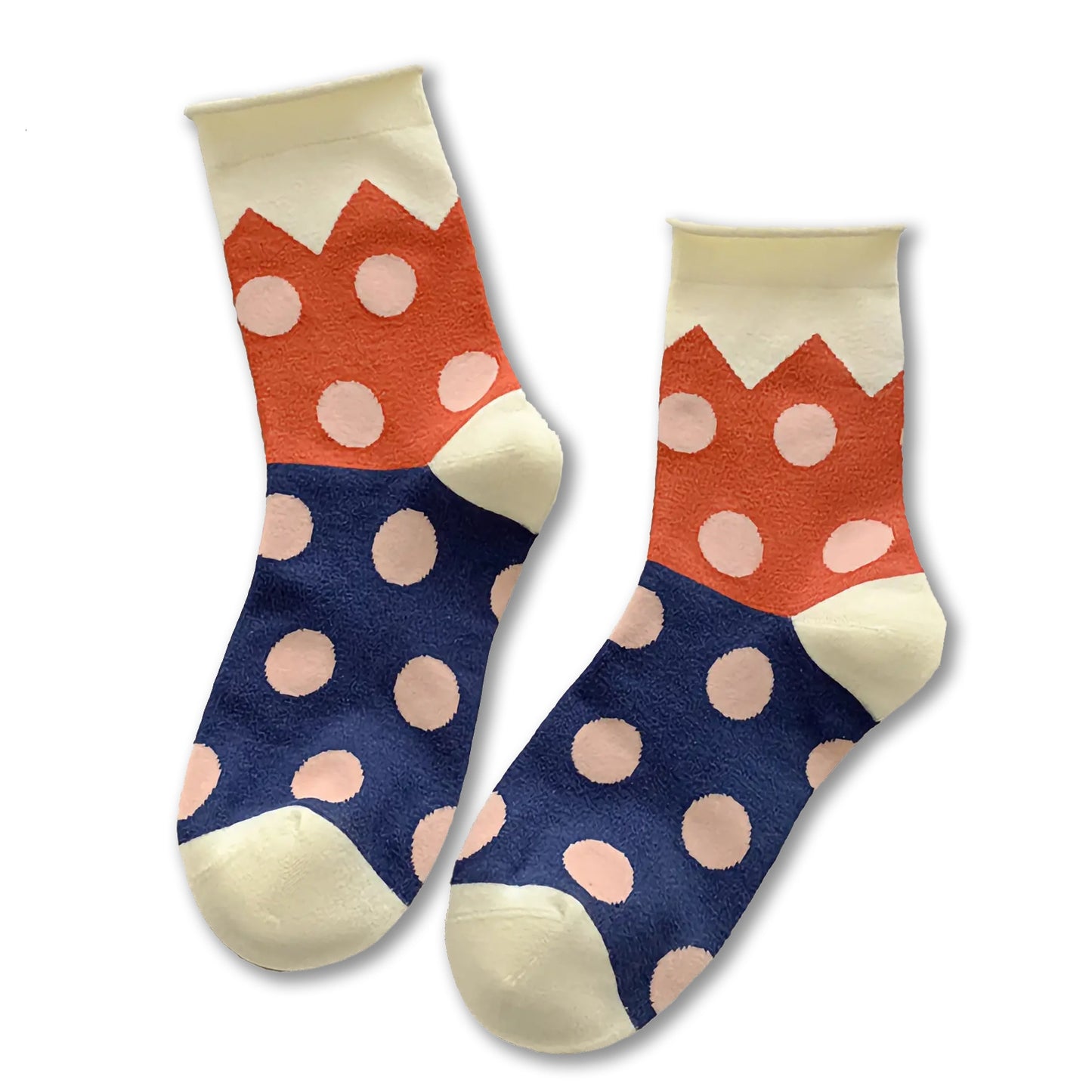 Polka Dot Cotton Socks | Blue + Orange