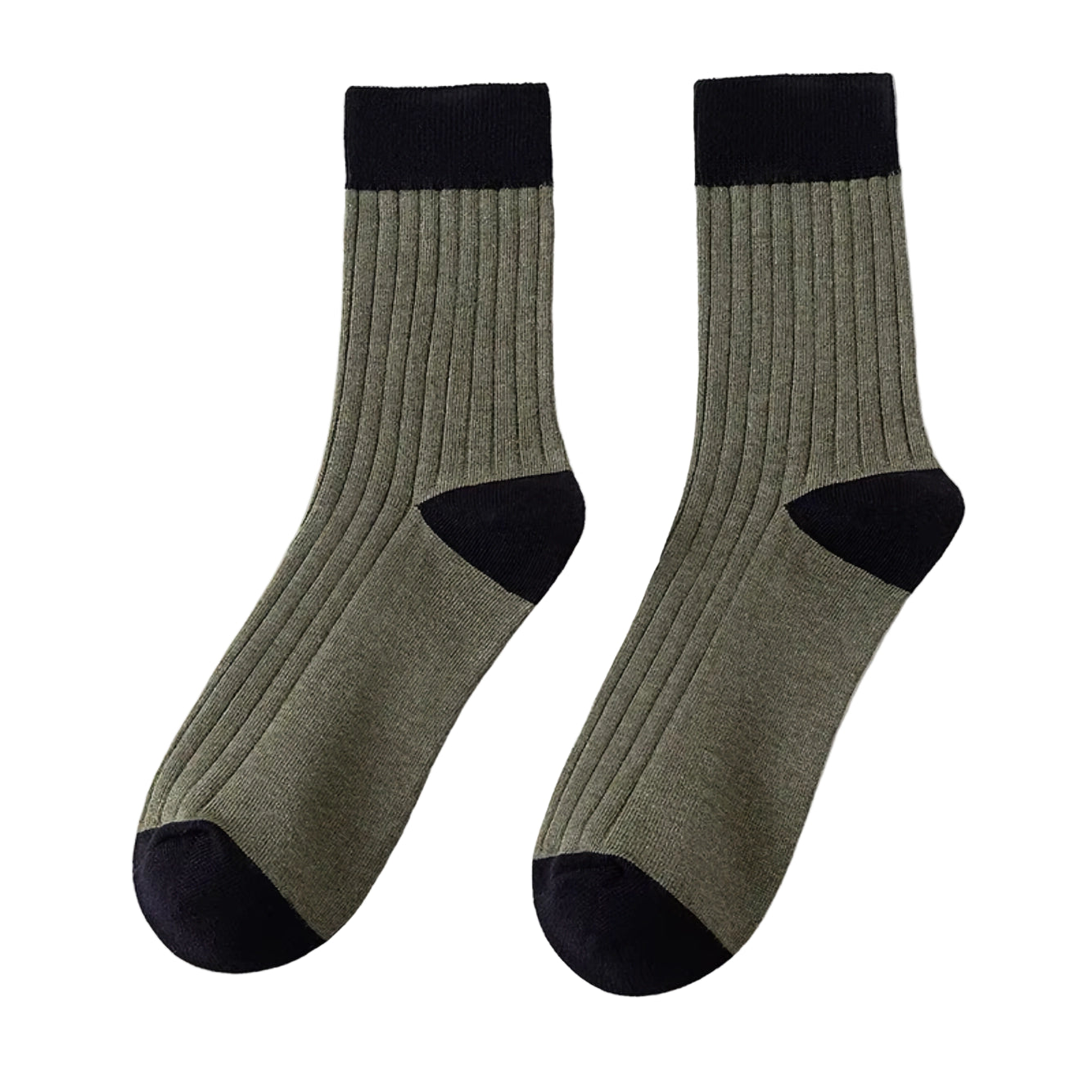 Mens Colour Block Rib Socks | Green + Black