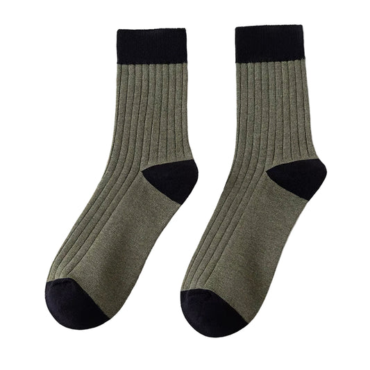 Mens Colour Block Rib Socks | Green + Black