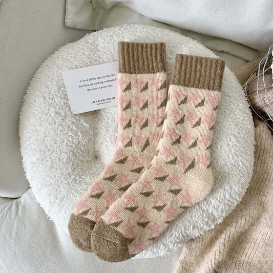 Thick Wool Socks | Pink Stars