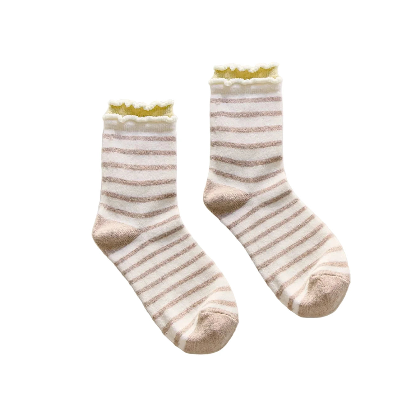 Cotton Ruffle Trim Socks | Brown