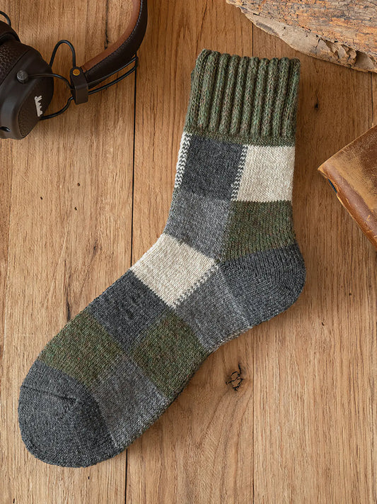 Mens Wool Warm Socks | Green + Grey