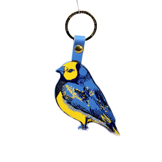 Finch Bird Leather Keychain | Cornflower Blue