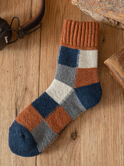 Mens Wool Warm Socks | Navy + Rust