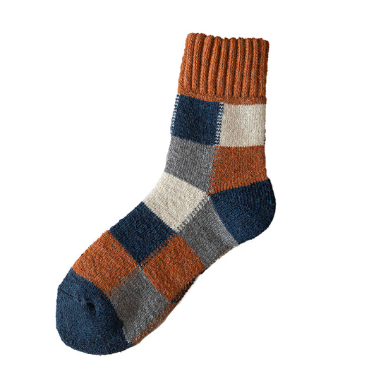 Mens Wool Warm Socks | Navy + Rust