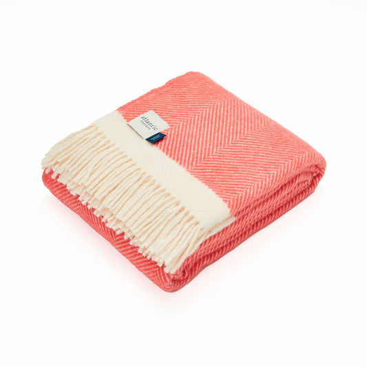 Atlantic Blankets | Coral Herringbone Wool Blanket - Warm Gift Shop