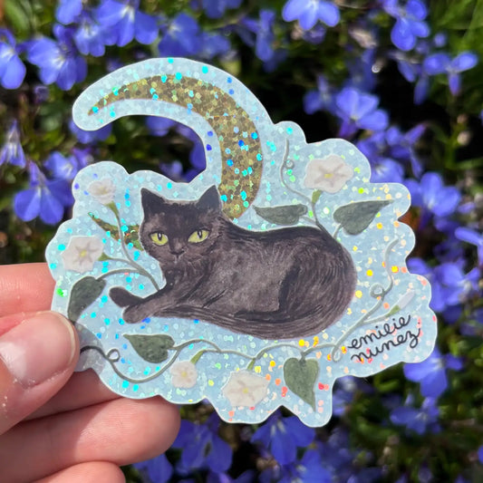 Black Cat + Moon Sticker