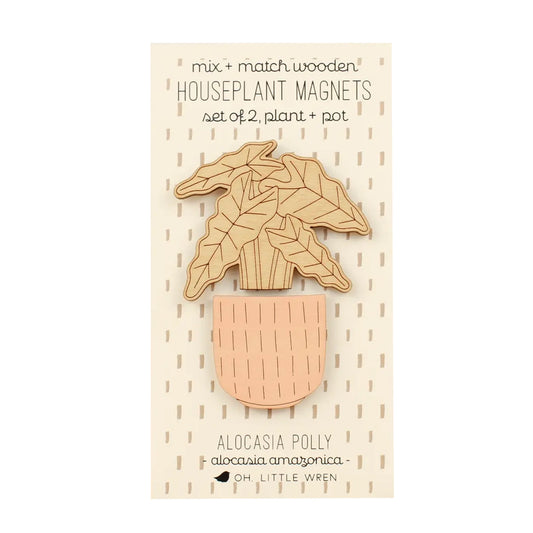 Wooden Pair of Magnets | Alocasia Polly Plant